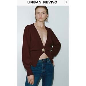 Urban Revivo Burgundy V-Neck Knitted Cardigan US 10 NWT MSRP $70